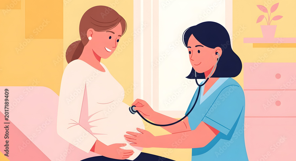 Fototapeta premium Pregnant Woman with Doctor Listening with Stethoscope