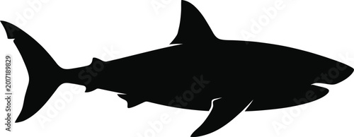 Billede på lærred Black silhouette of a shark on a white background
