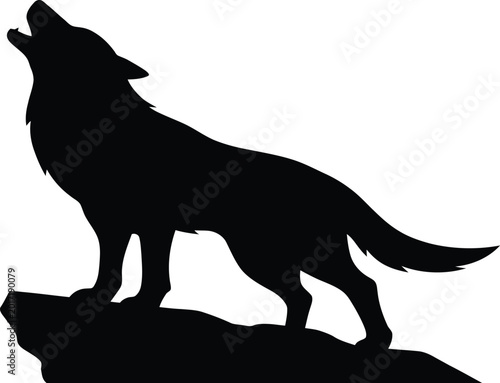 Tableau sur toile Howling wolf silhouette on rocky outcrop minimalist wildlife illustration