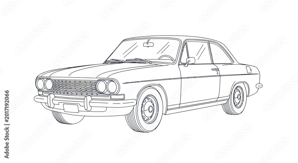 Naklejka premium Vintage car sketch, classic automobile outline, retro vehicle drawing