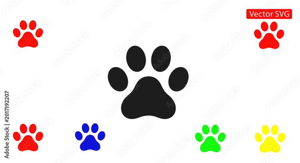 Fototapeta premium Colorful Paw Prints Vector Icons Set on White Background