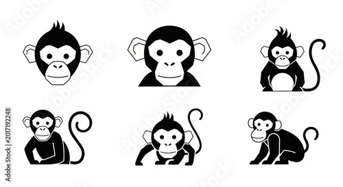 Canvas Print Funny Monkey Icons Set: Cute Animal Graphics for Design and Illustration