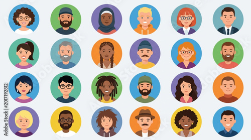Fotografie Diverse Group of People Avatars in Circular Frames.
