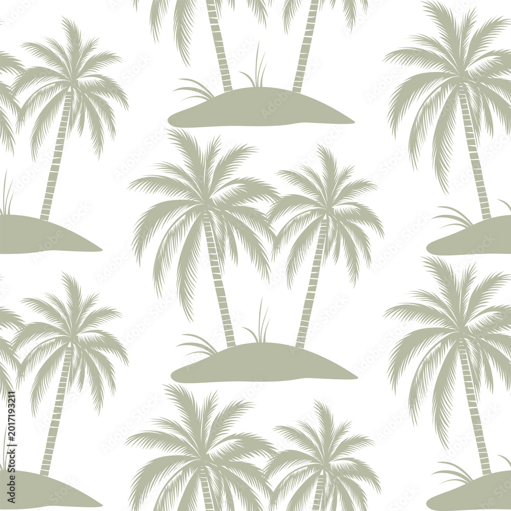 Fototapeta premium Tropical Palm Tree Seamless Pattern in Neutral Beige Tones