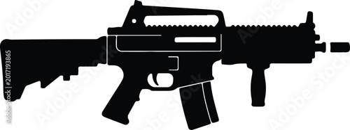 Canvastavla Silhouette design of an automatic military assault rifle side view vector