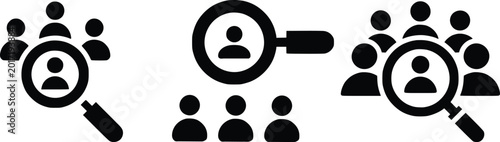 Tableau sur toile Human resources recruitment icon set featuring magnifying glass searching for pe