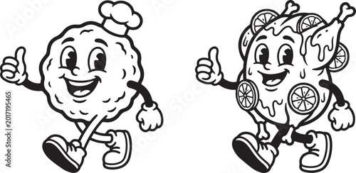 Картината върху платно Vintage Chicken Meatball Food Mascot for Restaurant Branding