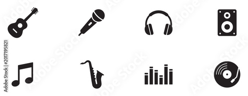 Schilderij op canvas Music and Audio Equipment Icon Set