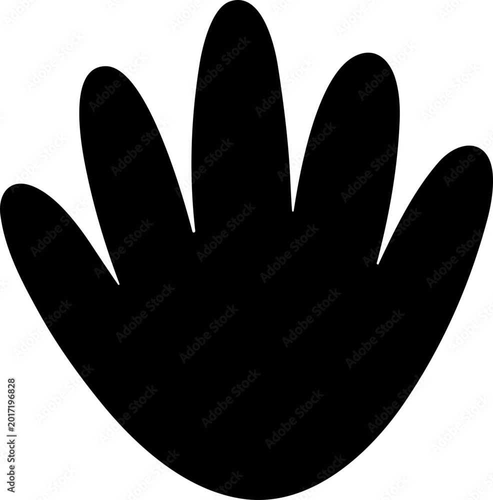 Obraz premium Black dinosaur footprint silhouette, prehistoric animal track, isolated on white background