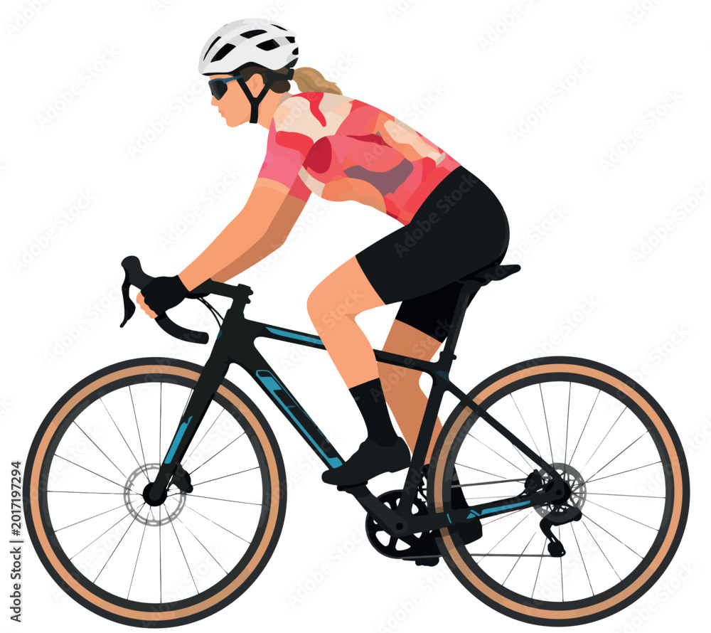 Naklejka premium Vsai woman cyclist riding road bike for fitness training