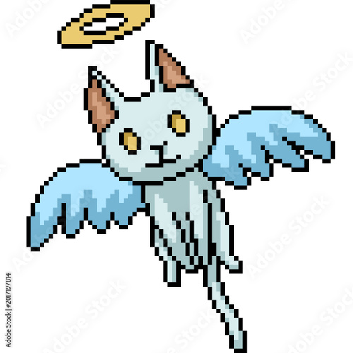 pixel art isolated background of cat with angel wing