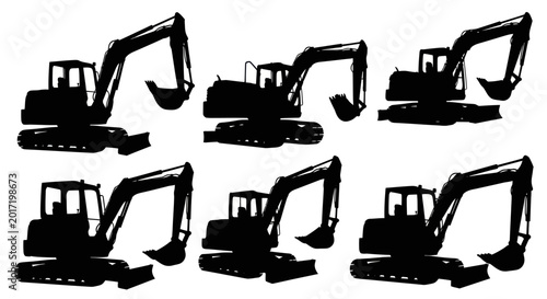Photos Excavator Machine Silhouettes Set, Construction Equipment Vector Graphics
