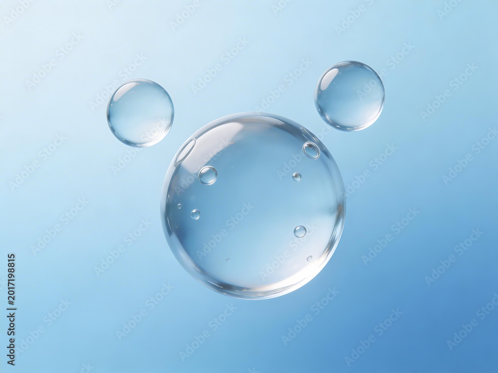 Fototapeta premium Water bubbles floating in blue ideal for wellness retreats and mindfulness content