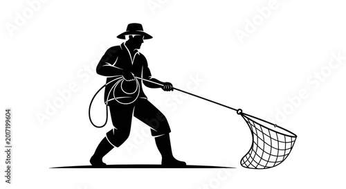 Man holding fishing net outdoors.