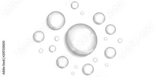 Tableau sur toile Clear water droplets and bubbles of various sizes arranged in a circular pattern