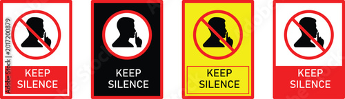 Fotografie Keep Silence Sign Vector Set with Quiet Zone Warning Icons for Public Places