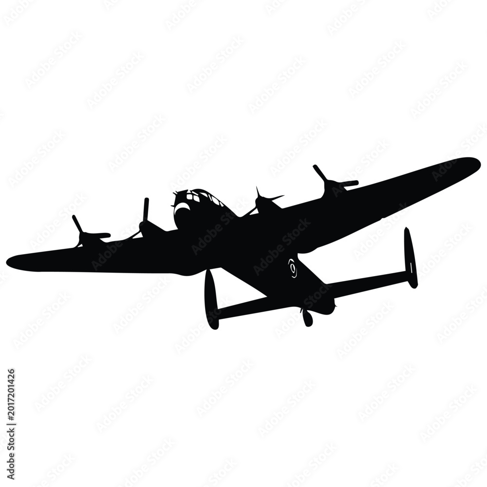 Φωτογραφία Silhouette illustration of vintage four engine bomber aircraft in flight vector art