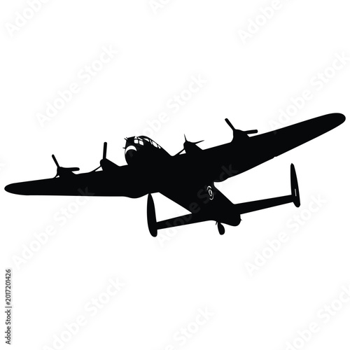 Slika na platnu Silhouette illustration of vintage four engine bomber aircraft in flight vector art