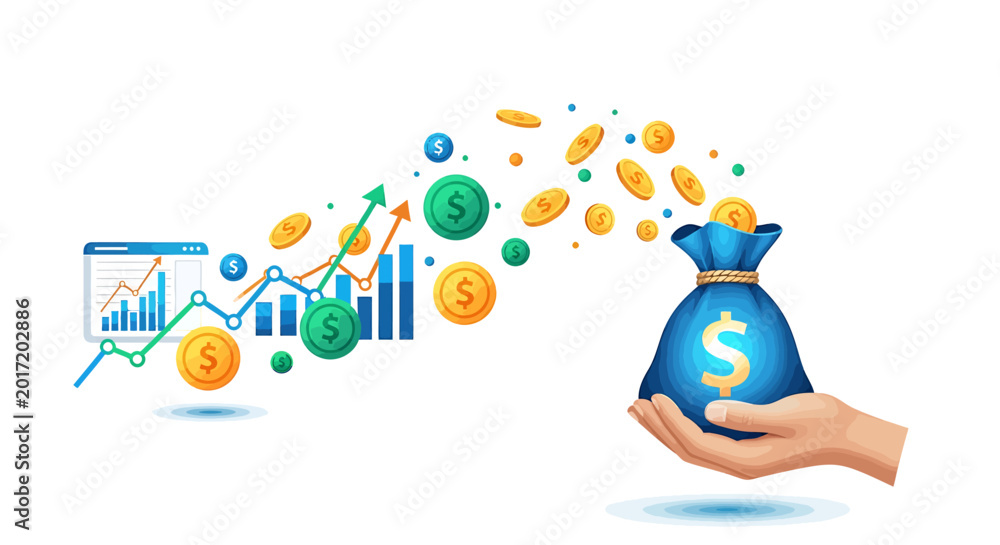 Naklejka premium Financial Growth and Investment Returns Symbolized by Money Bag.