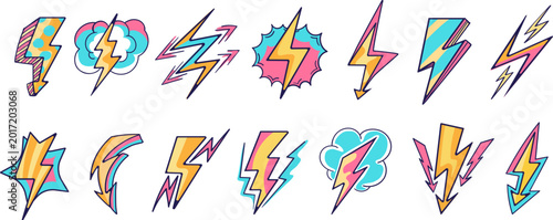 Cartoon lightning bolt set