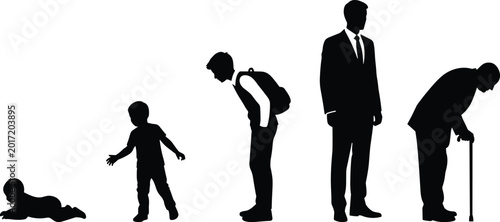Bild auf Leinwand Human Life Stages Silhouette Collection Showing Baby, Child, Student, Adult Prof