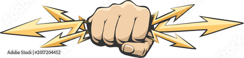Male fist holds lightnings
