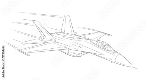 Foto Modern fighter jet in flight, line drawing, speed lines, aviation concept