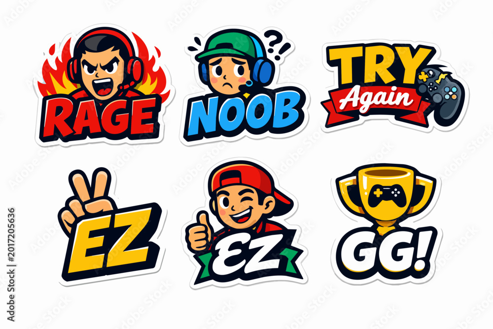 Fototapeta premium Gaming stickers expressing player emotions and actions