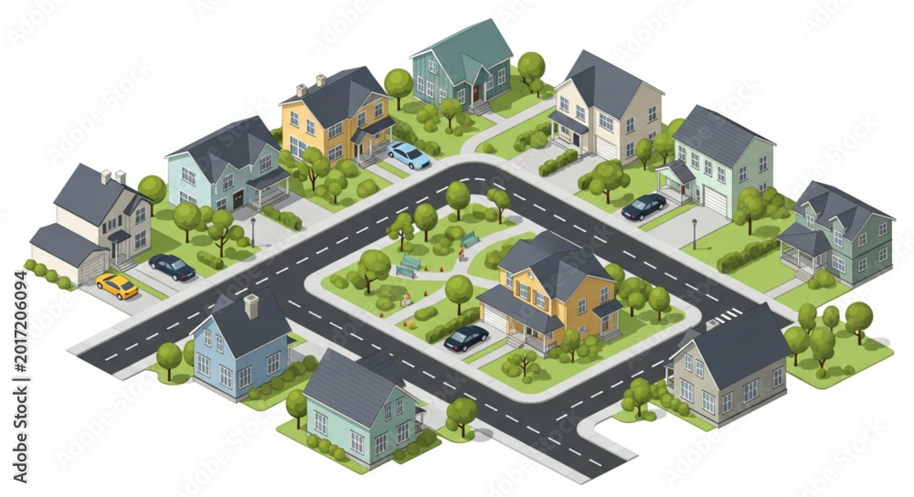 Φωτογραφία Suburban Neighborhood with Houses and Streets.
