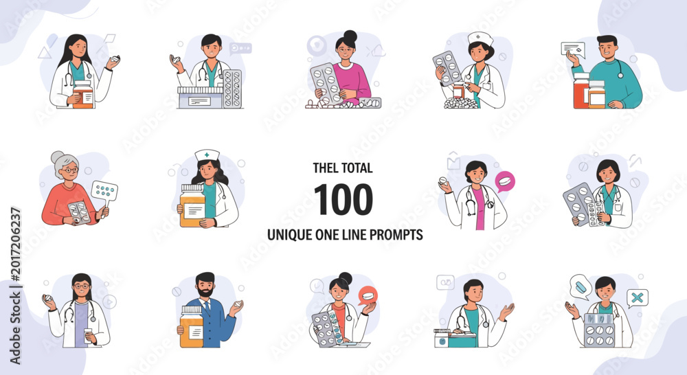 Fototapeta premium Medical Professionals Holding Medication and Pills Collection