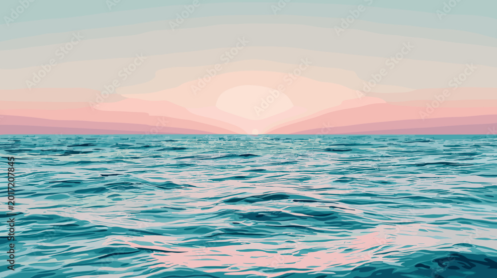 Fototapeta premium Ocean Sunset With Pastel Sky And Rippling Water In Pixel Art Style
