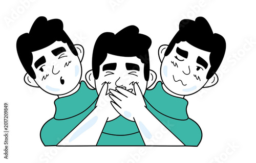 Photos Cartoon man with shocked and disgusted expressions on white background