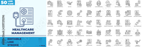 Foto Healthcare Management Line Editable Icons set