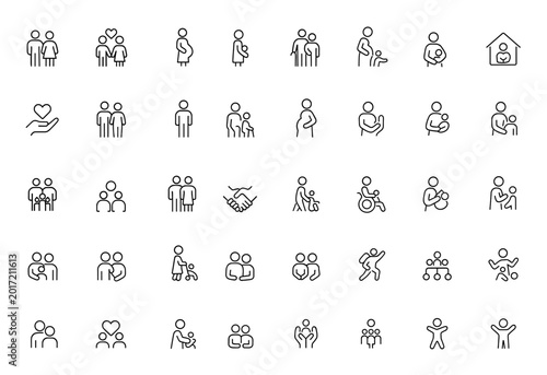 Fotografie Vector family and relationship icon set with glyph pictograms of couple, parent,