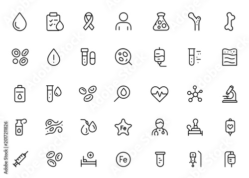 Fotografija Blood disorder and anemia icon set: vector pictograms of droplet, test, suppleme