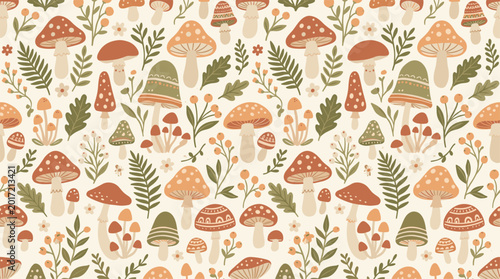 cute mushroom seamless pattern woodland autumn forest background