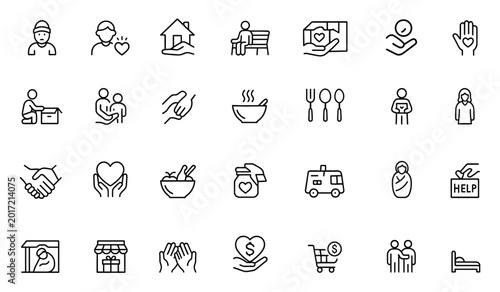 фотографія Social Aid and Homelessness line icon set