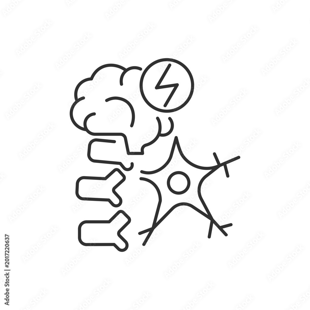 Fototapeta premium Neuromuscular linear icon. Brain and nerve damage. Neurological disease. Spinal cord injury. Thin line customizable illustration. Contour symbol. Vector isolated outline drawing. Editable stroke