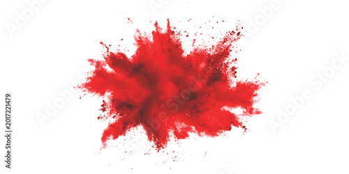 Bild auf Leinwand Bright red powder explosion with colorful dust particles flying in the air