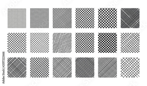 Fotografija Hand-drawn crosshatch texture set, 18 black and white ink hatching patterns, vin