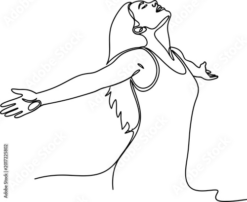 Canvastavla Woman's ecstatic freedom pose, arms spread wide, head tilted back, continuous line drawing