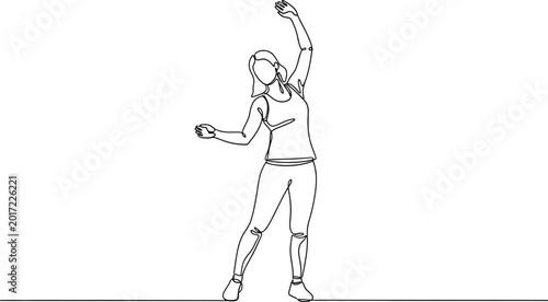 Tableau sur toile Woman dancing, fitness, single line drawing, active lifestyle, energetic movemen