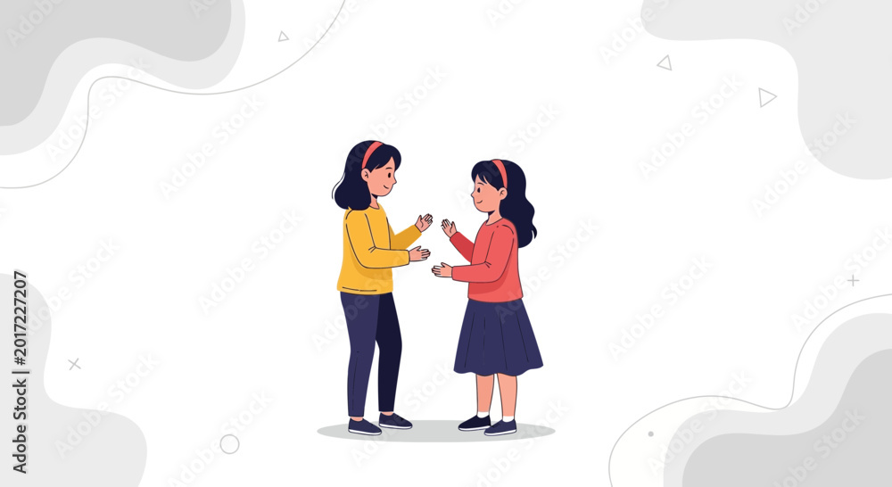 Fototapeta premium Two girls talking and gesturing