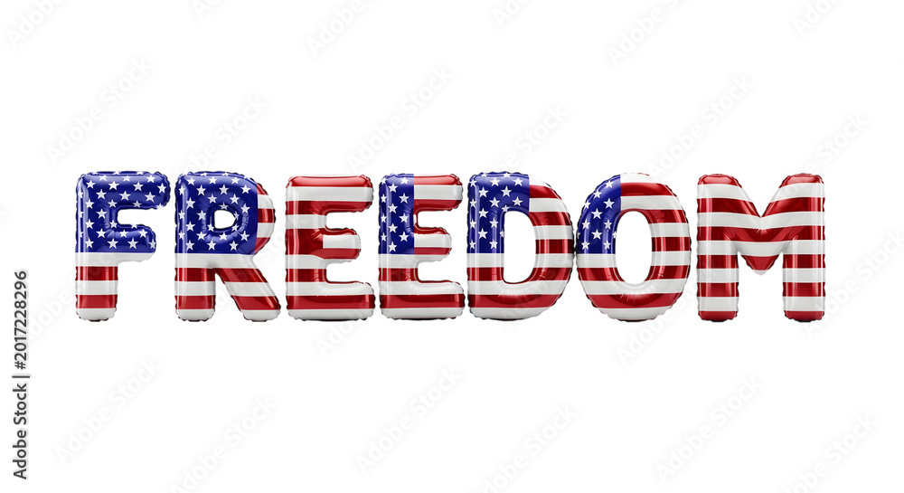 Fototapeta premium American independence day word freedom with usa flag pattern isolated on transparent background