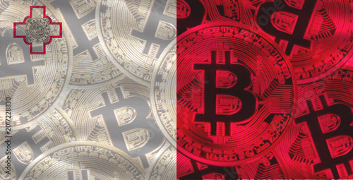 Bild auf Leinwand Maltese flag with Bitcoin in the background