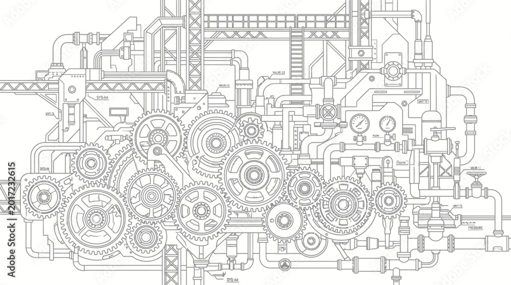 Naklejka premium Detailed mechanical gear system components.