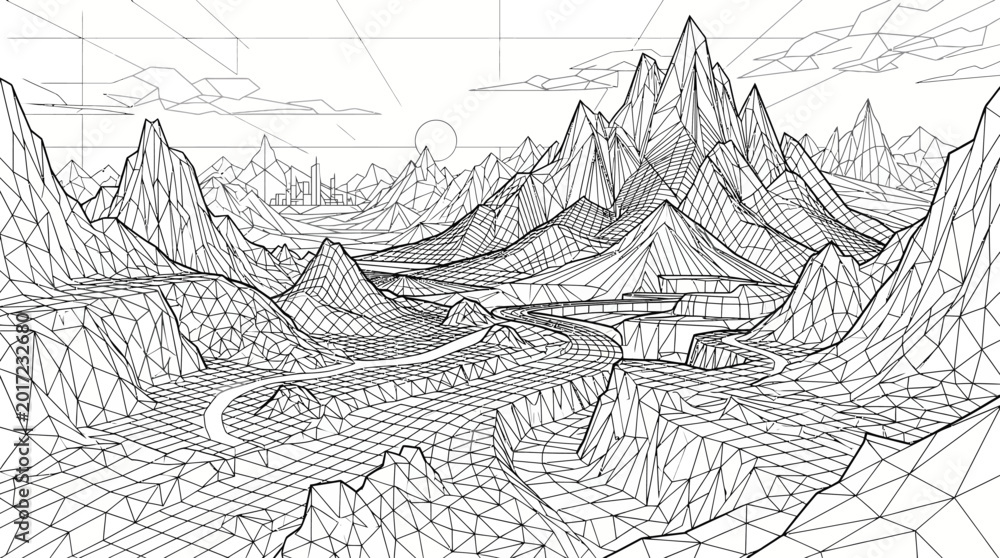 Fototapeta premium Mountain peaks in a landscape scene.