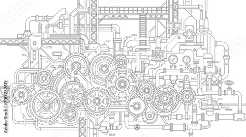 Foto Detailed mechanical gear system components.