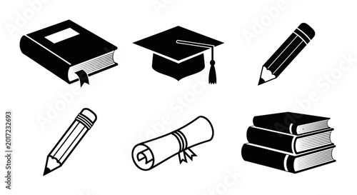 Photos Education icons with books graduation.