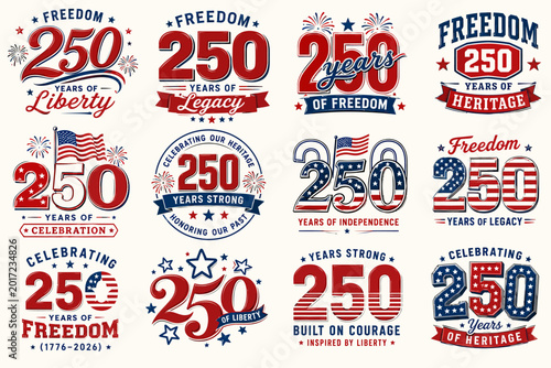 Collection of 12 patriotic american 250th anniversary celebration and emblems
